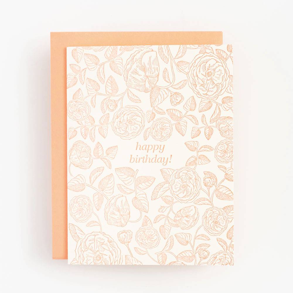 happy birthday! in coral floral card