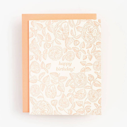 happy birthday! in coral floral card