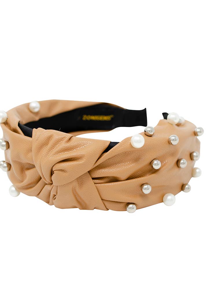 Leather Pearls & Stud Headband