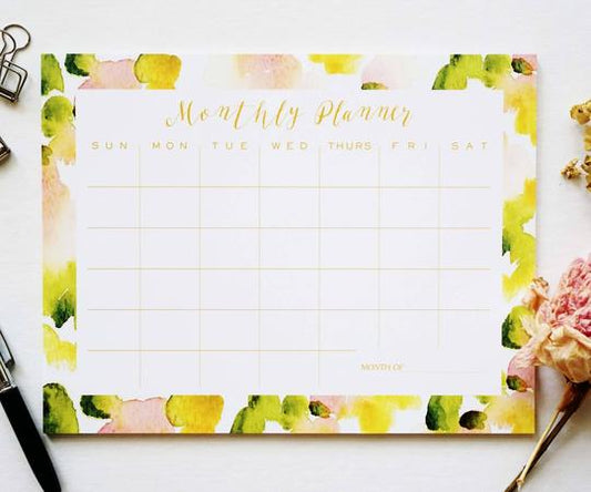 Yellow Monthly Watercolor Planner