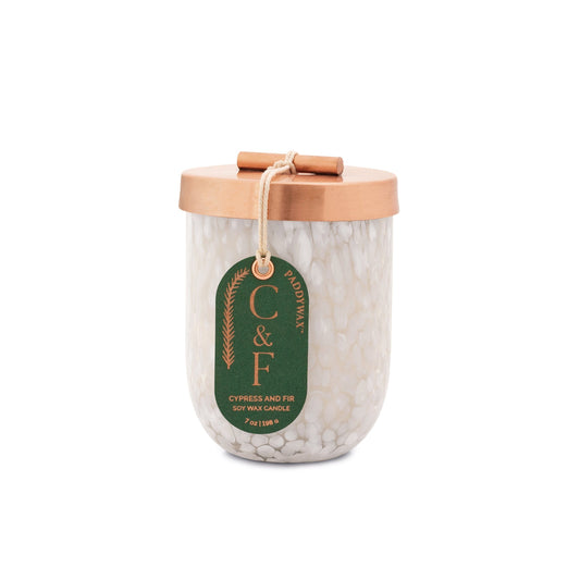White Cheena Glass Candle with Brushed Copper Lid